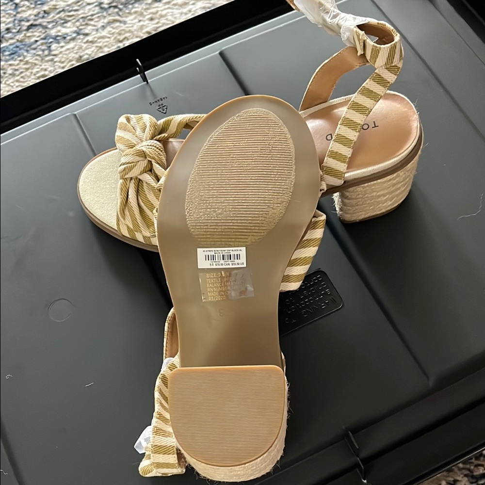 Striped Tan Espadrille Sandals - Picture 3 of 3